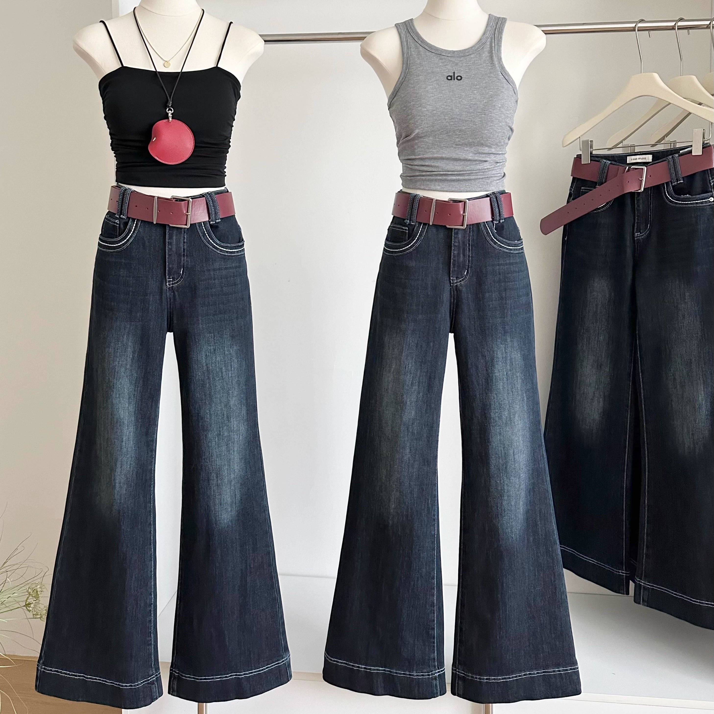 版型超好看的裤阔腿微喇叭牛仔裤