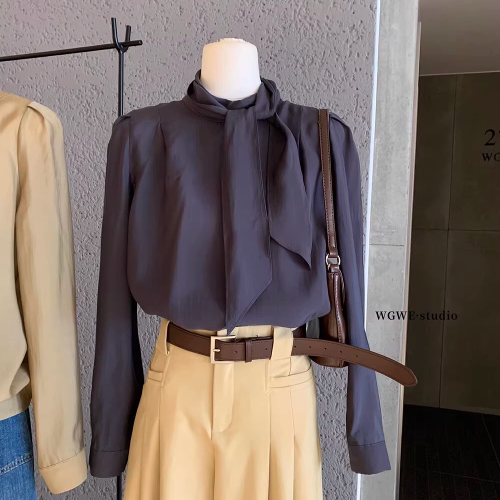 流光飘带领法式气质高级长袖衬衫女秋冬高端小资独特漂亮衬衣上衣