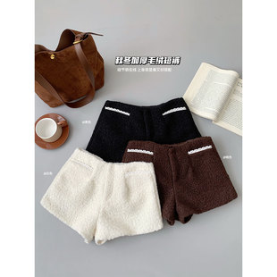 今年流行超火白色裤子直筒百搭显瘦休闲裤女春季加厚阔腿毛绒短裤