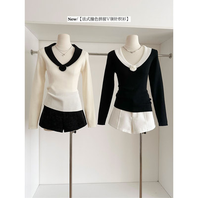 超好看高级翻领针织打底衫