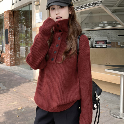 高领内搭加厚红色毛衣可外穿内搭