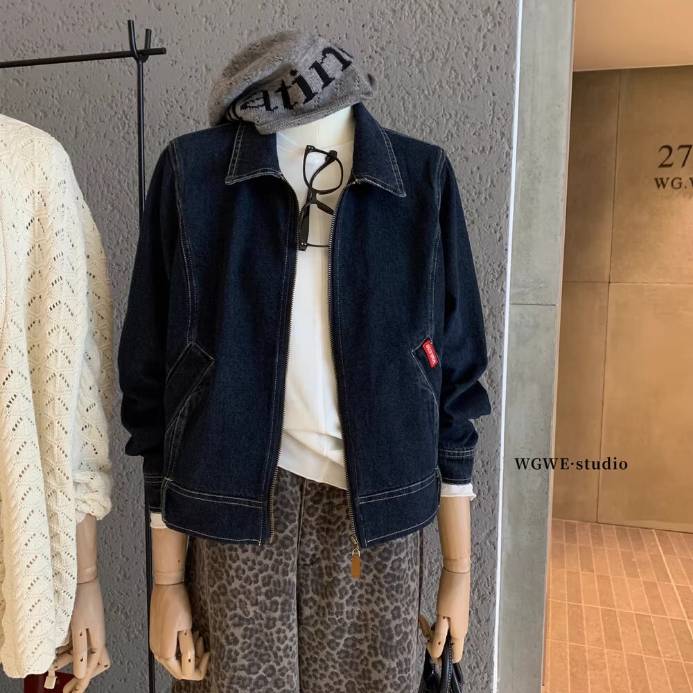 美式复古拉链休闲夹克牛仔短外套