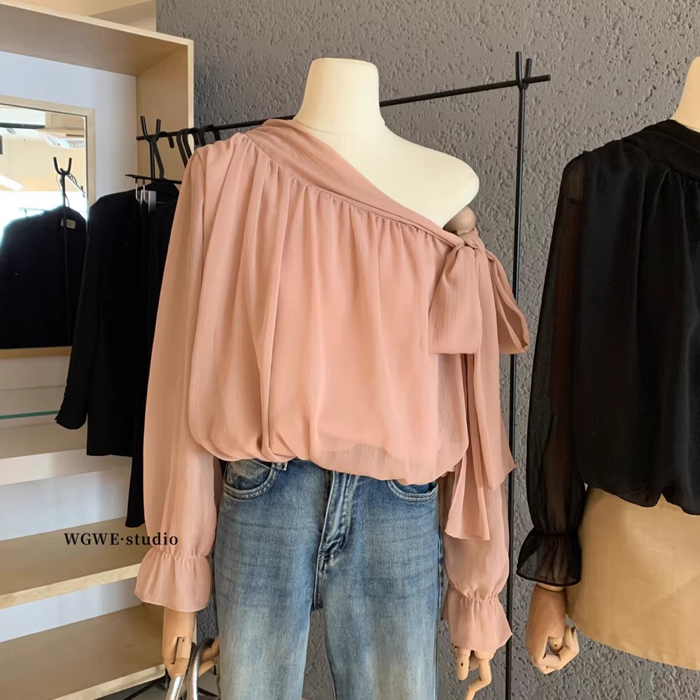 法式气质温柔风粉色长袖衬衫女