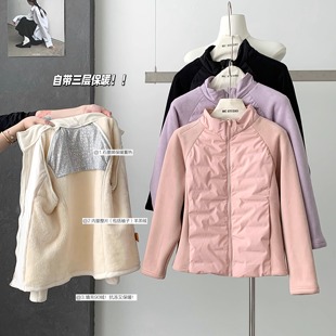 抗冻保暖韩系立领修身羽绒服女秋冬长袖拉链内里羊羔绒短外套上衣