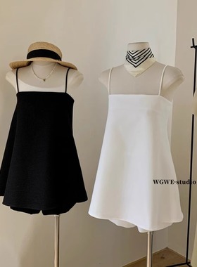 绝美高级感气质宽松吊带背心上衣+高腰休闲短裤巨好看的夏装套装