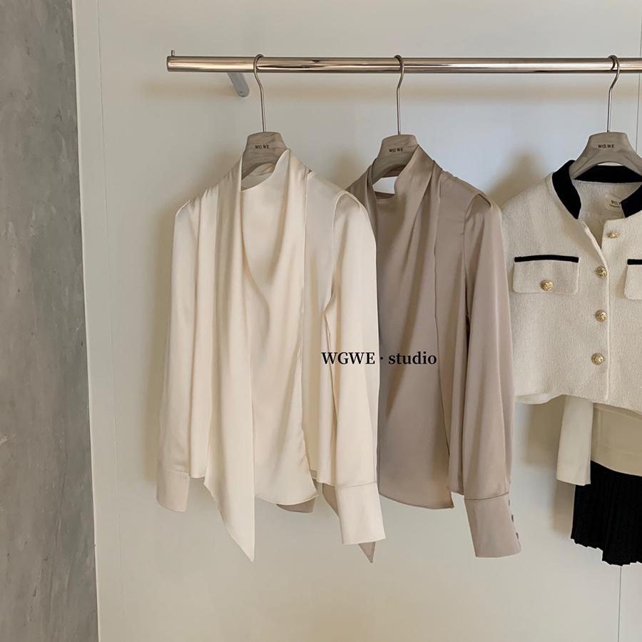 法式高级感气质飘带长袖衬衫女秋