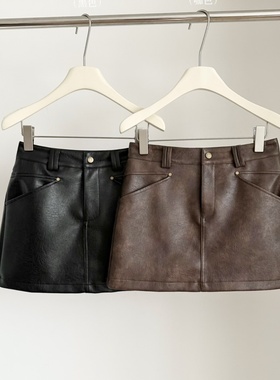 高腰显瘦A字短裙子女秋季美拉德设计感半身裙美式辣妹百搭pu皮裙