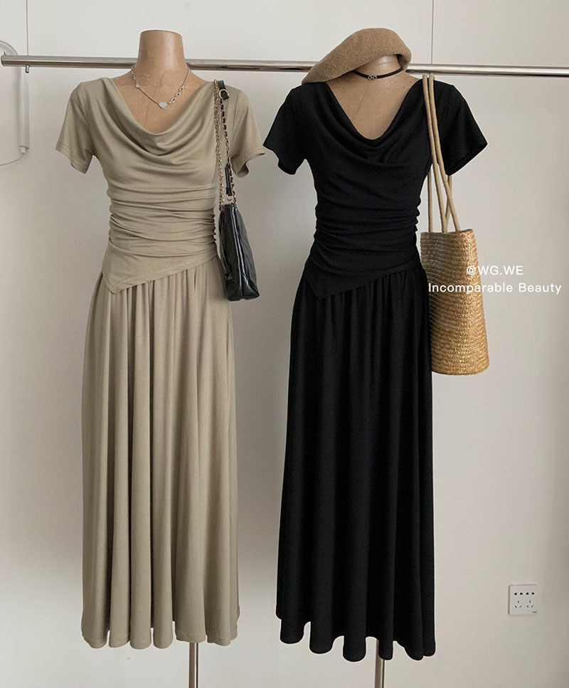 MUKOKV领T恤上衣+半身长裙套装