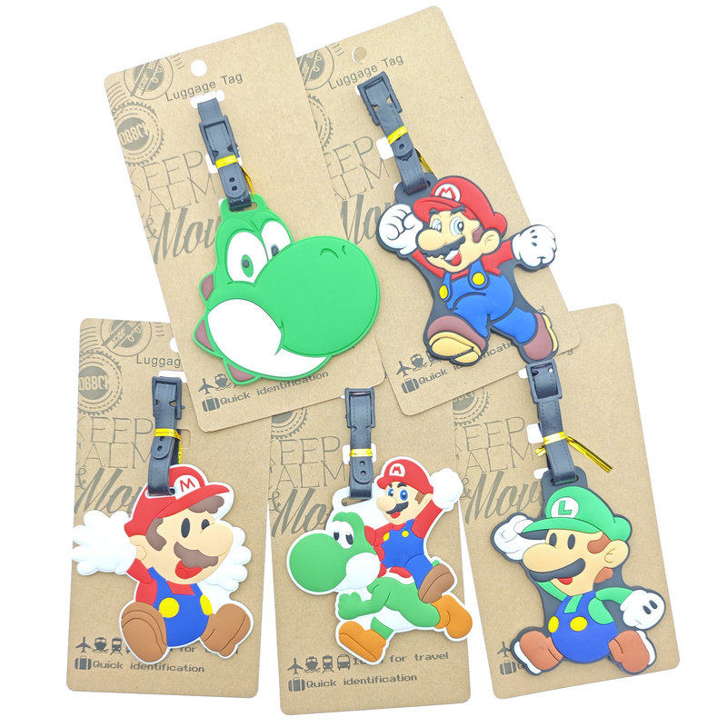 可爱卡通动漫公仔玛利奥PVC软胶登机行李牌旅行箱包识别吊牌挂件