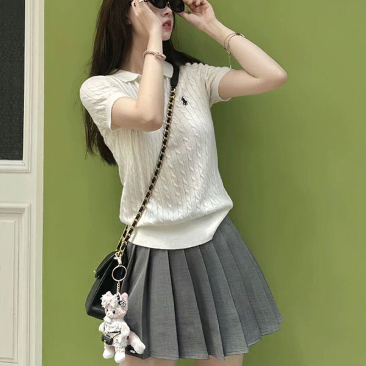 学院风jk制服套装针织甜美风连衣裙女夏季2024新款小个子百褶短裙