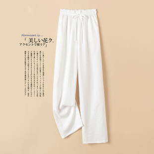 显瘦直筒裤 2020春夏新款 休闲裤 垂感宽松亚麻棉阔腿裤 子女 棉麻长裤