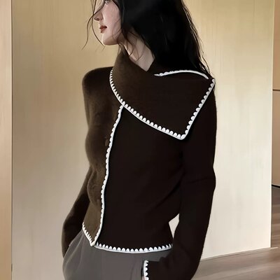 咖色复古毛衣女款2025新款冬季可外穿内搭打底衫慵懒风高级感上衣