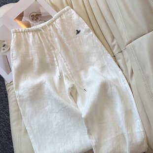 设计感小众洋气白色长裤 南油高版 亚麻阔腿裤 服装 子 本2025早春新款
