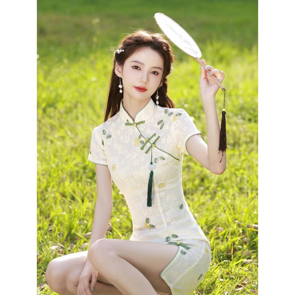 服饰旗袍国风夏短新式国风少女清新改良蕾丝小