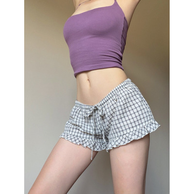 夏季薄款黑白格BM风家居热裤女