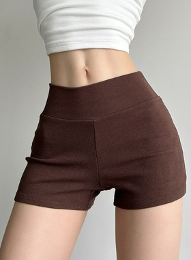 LOCKDOWN辣妹基础款美式紧身翘臀短裤女夏季纯色休闲弹力包臀热裤