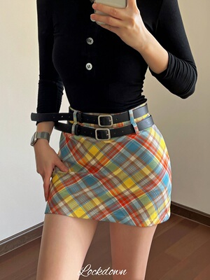 格子半身裙学院风双腰带美式复古