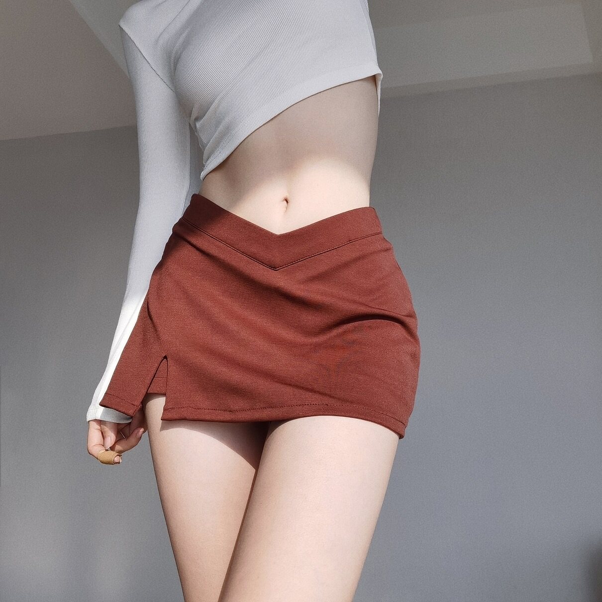 【秒变小细腰】性感包臀裙裤女高腰V型短裤露脐吸睛大码半身裙女