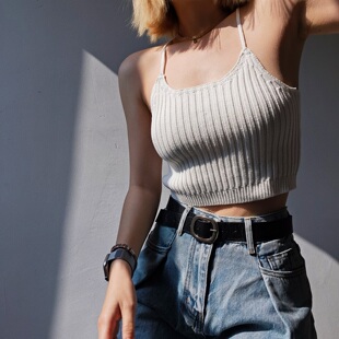 辣油欧美复古修身款性感后背绑绳高腰短裤露脐吊带背心系带上衣女