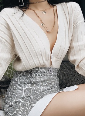 性感V领针织衫女宽松长袖白色上衣斗篷开衫2025春季新款时尚百搭