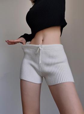 辣妹纯欲风低腰针织坑条包臀短裤美式辣妹家居服睡裤显瘦弹力热裤