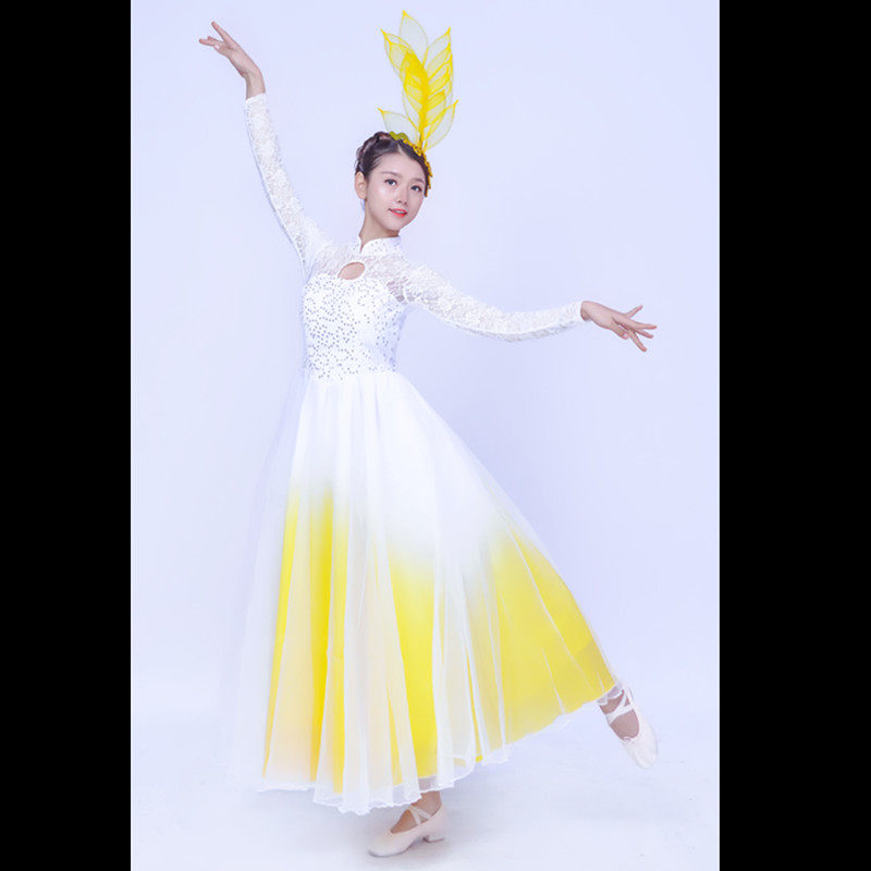 开场舞大摆裙向天歌舞蹈成人合唱服女现代舞长裙伴舞演出服春之韵