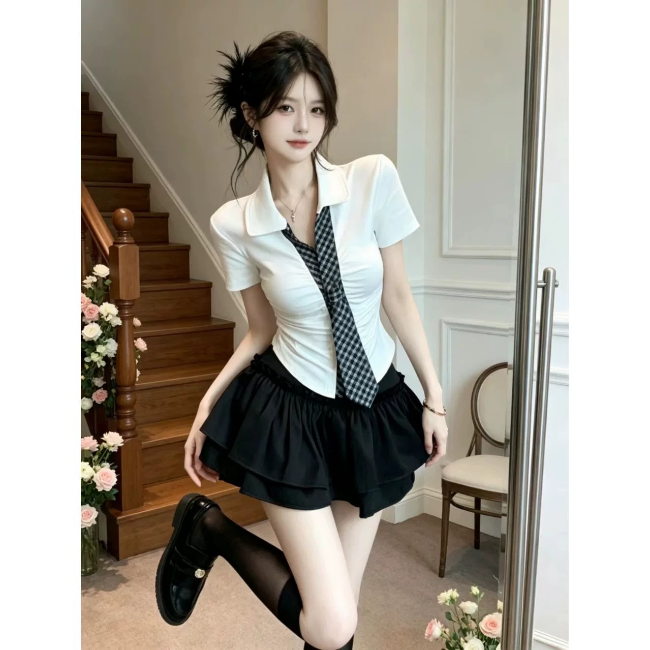 甜辣风JK制服修身显瘦工作服套装