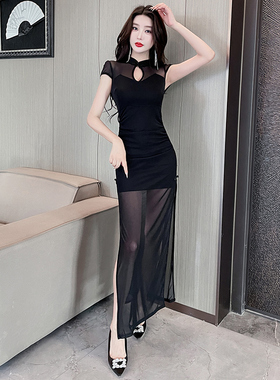 新款复古改良旗袍晚礼服性感柔式spa气质长裙修身显瘦技师工作服