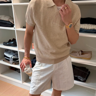 夏海鸥领短袖 ZHUOLINZHANG老钱混纺棉极简新款 小众休闲针织