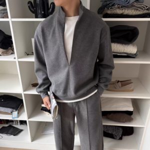 ZHUOLINZHANG張倬霖ZHUOLINZHANG极简深V领卫衣套装高智感休闲时尚两件套重磅假两件