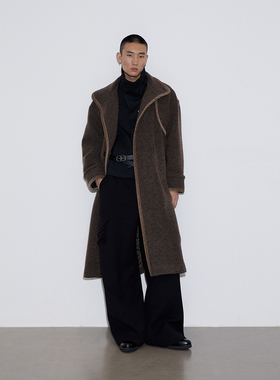 SoleMass WoolCoat复古棕色羊毛大衣 肌理脊骨立领长款外套男女冬