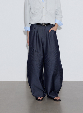 SoleMass Scimitar Pleats 弯刀打褶立体裁剪长裤 仿牛仔阔腿西裤