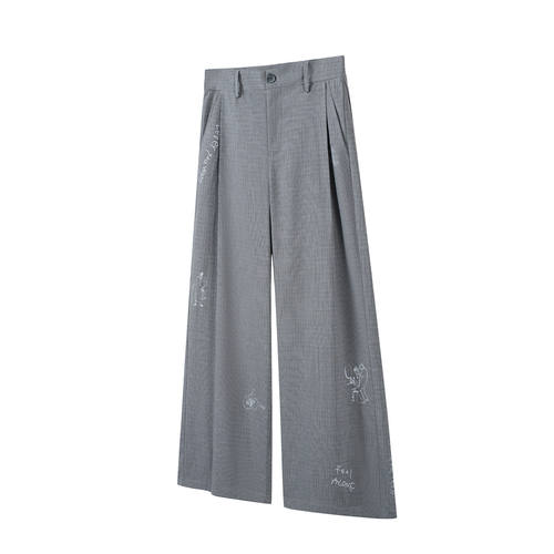 SoleMass Houndstooth 千鸟格灰色褶皱西裤 印花垂感TR阔腿长裤
