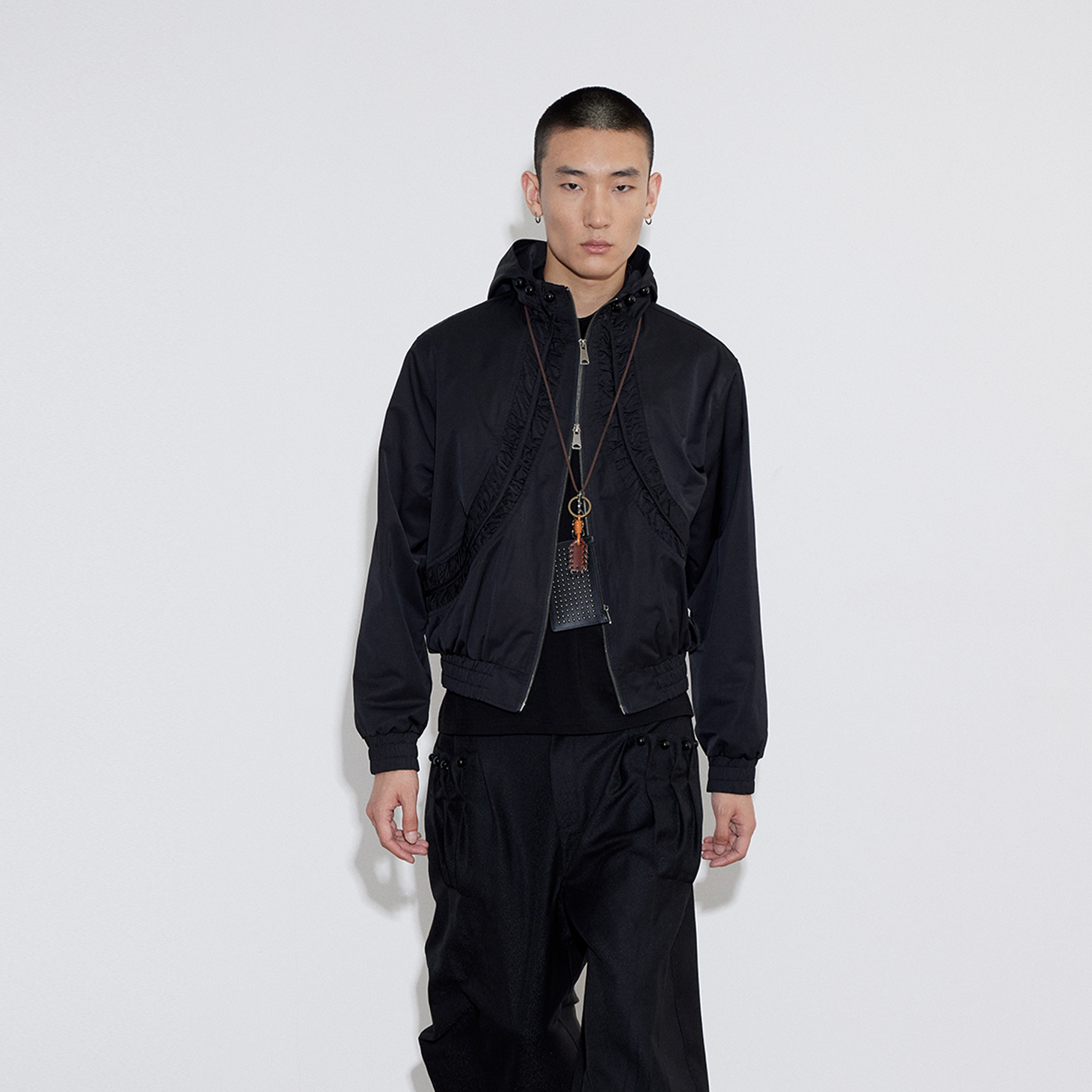 SoleMass Hooded Panel 连帽立领开衫分割褶皱夹克 宽松短宽外套