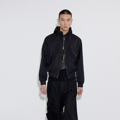 SoleMass Hooded Panel 连帽立领开衫分割褶皱夹克 宽松短宽外套