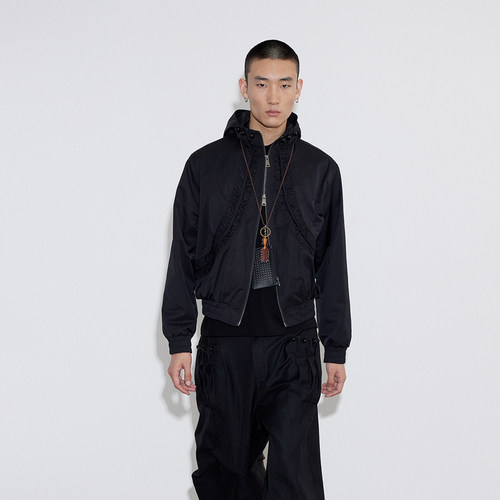 SoleMass Hooded Panel 连帽立领开衫分割褶皱夹克 宽松短宽外套