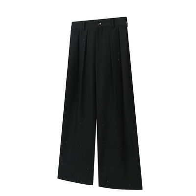 SoleMass Rhinestone Pants 烫钻褶皱西裤 TR混纺 阔腿百搭长裤