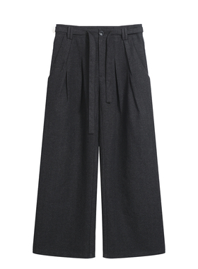 SoleMass 50%羊毛「云褶」飘带阔腿裤 褶皱混纺宽松挺廓长裤男女