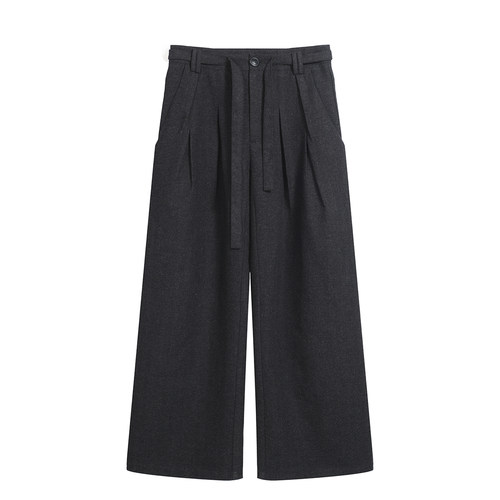 SoleMass 50%羊毛「云褶」飘带阔腿裤 褶皱混纺宽松挺廓长裤男女