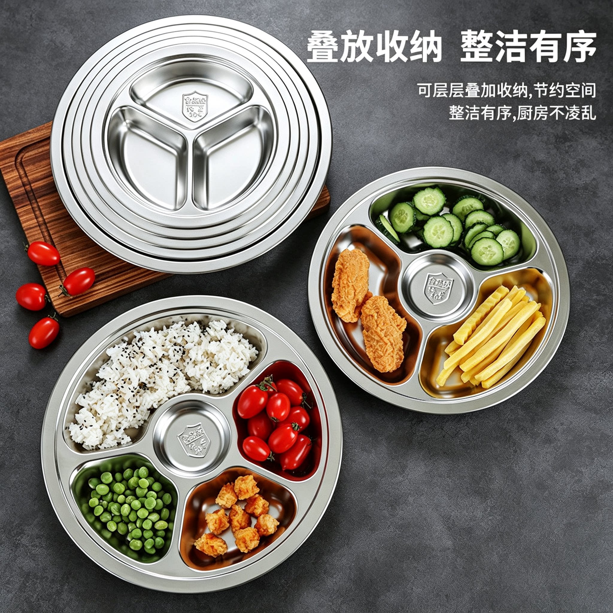 不锈钢幼儿园分格餐盘食堂商用盘