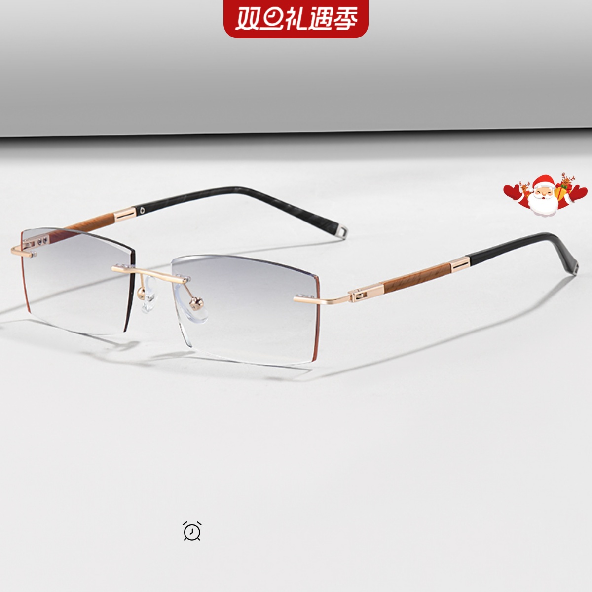 配钻石切边无框金色眼镜仿檀木纯钛男款变色镜0009近视镜平光潮款