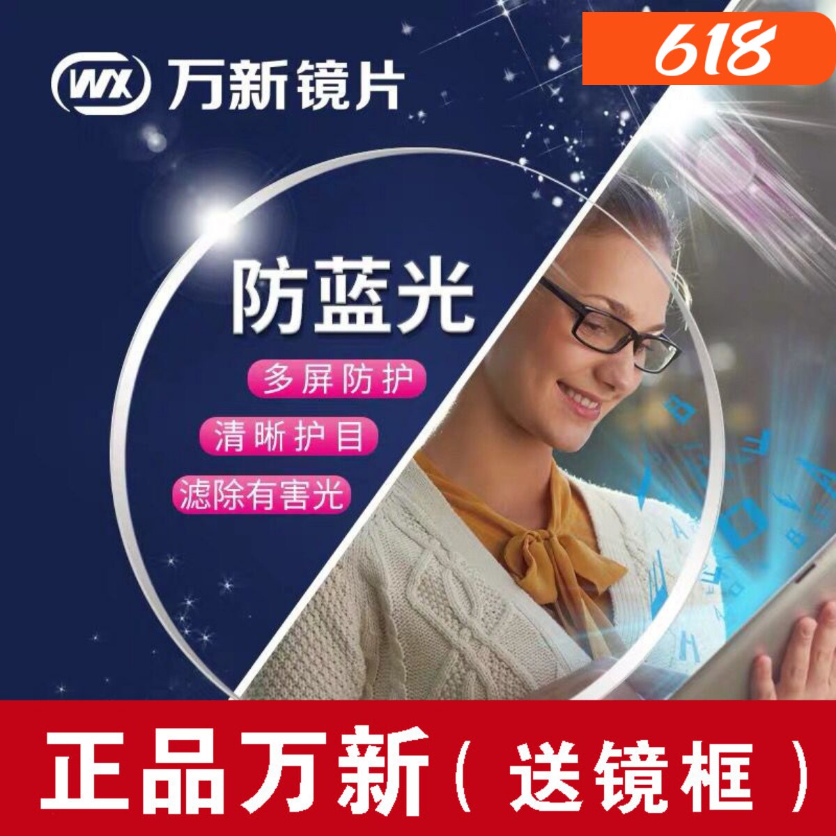万新折射率防蓝光成品近视镜片