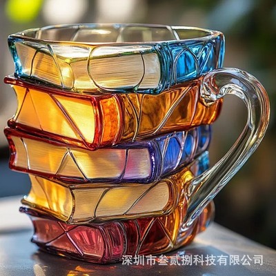 跨境新款 Painted Book Mug 文学艺术爱好者玻璃彩绘书杯
