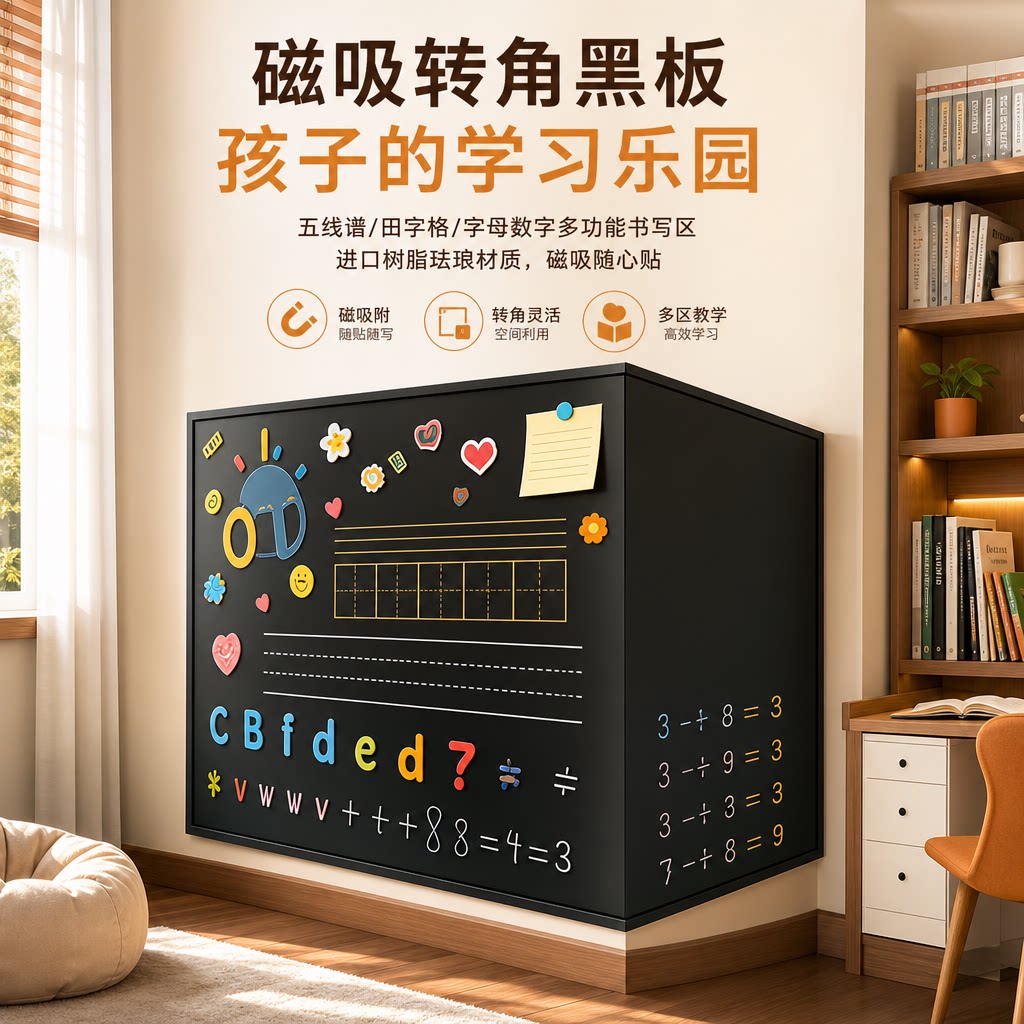 家用涂鸦黑板墙搪瓷树脂珐琅白板涂鸦绿板定制家庭转角黑板软木板