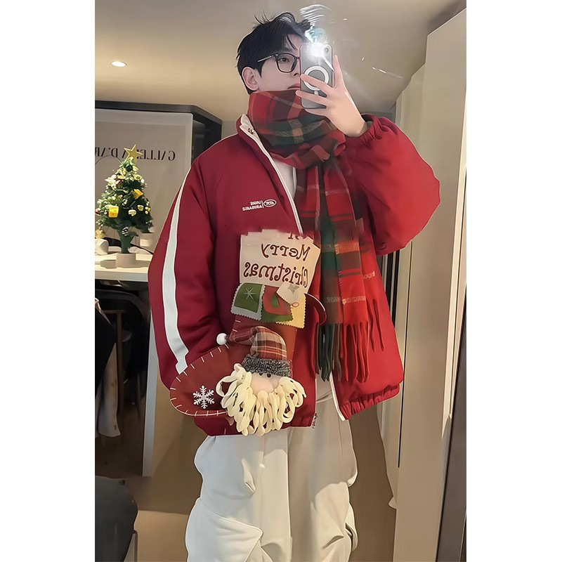 红色两面穿棉衣棉服男冬季本命年棉衣外套过年喜庆美式情侣棉袄子