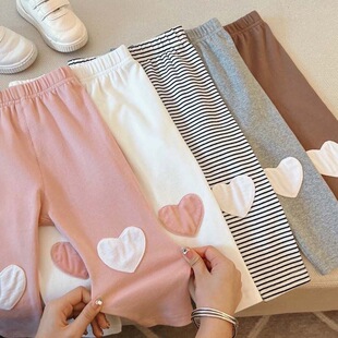 条纹爱心补丁可爱长裤 春秋女童装 潮牌韩版 宝宝洋气儿童个性 打底裤