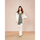 女韩系撞色披肩微喇长裤 慵懒周末 休闲风宽松针织毛衣套装 三件套