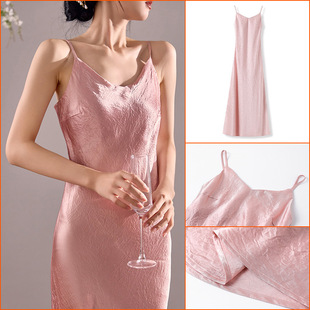 M4081B2025年夏季 新款 国风纯色高定醋酸吊带连衣裙轻奢高腰长裙