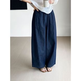 露露西好穿不挑人 高腰 日系宽松深蓝牛仔裤 女慵懒风休闲百搭长裤