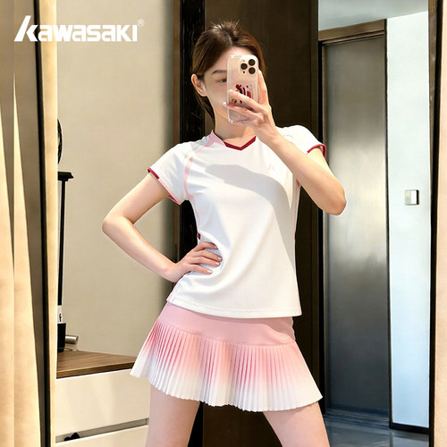 kawasaki/川崎羽毛球服女渐变色太阳花系列吸汗速干短袖透气T恤